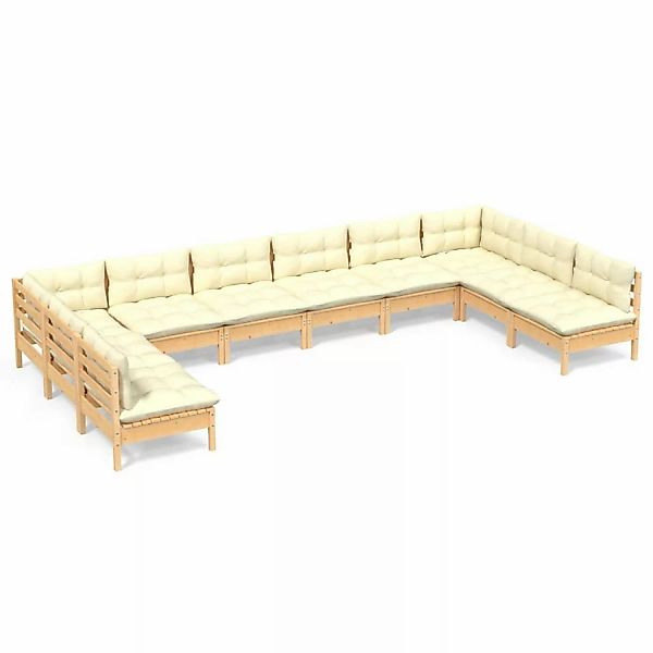 vidaXL 10-tlg Garten-Lounge-Set mit Creme Kissen Massivholz Kiefer Modell 1 günstig online kaufen