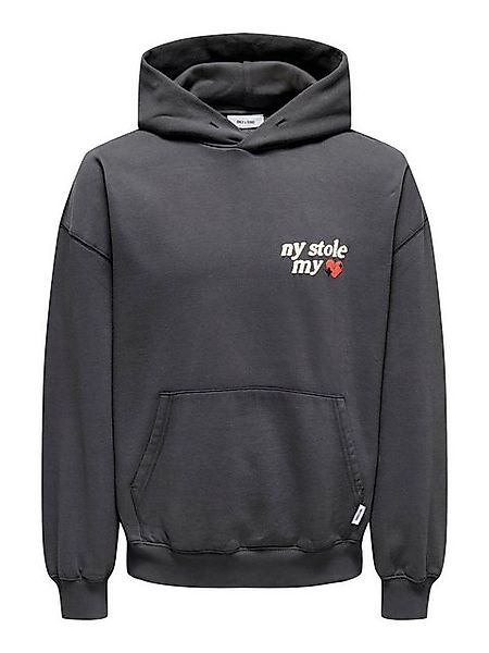 ONLY & SONS Hoodie Kapuze druck Känguru Tasche locker ONSRAIDEN RLX WASHED günstig online kaufen