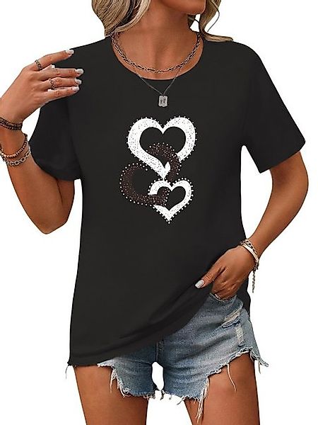 PYL Kurzarmbluse Damen Sommer Casual Kurzarmbluse Locker Liebe Print-Shirt günstig online kaufen