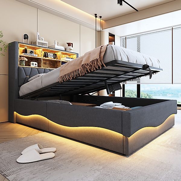 STILVORA Polsterbett 140x200 mit LED&USB,Jugendbett Doppelbett günstig online kaufen