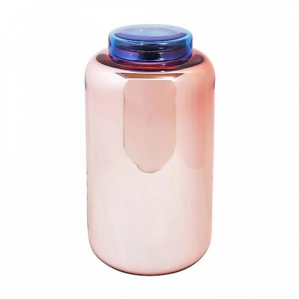 pulpo - Container High Vase - rosa/versilbert/Abdeckung blau/H 30cm/Ø 16,5c günstig online kaufen