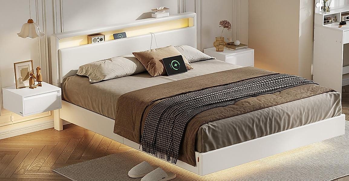 VASAGLE Polsterbett (160 x 200 cm, mit 2 Nachttische), schwebender visuelle günstig online kaufen