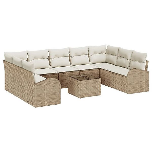 vidaXL Loungesofa 10-teiliges Garten Sofa Set mit Kissen Braun Poly Rattan, günstig online kaufen