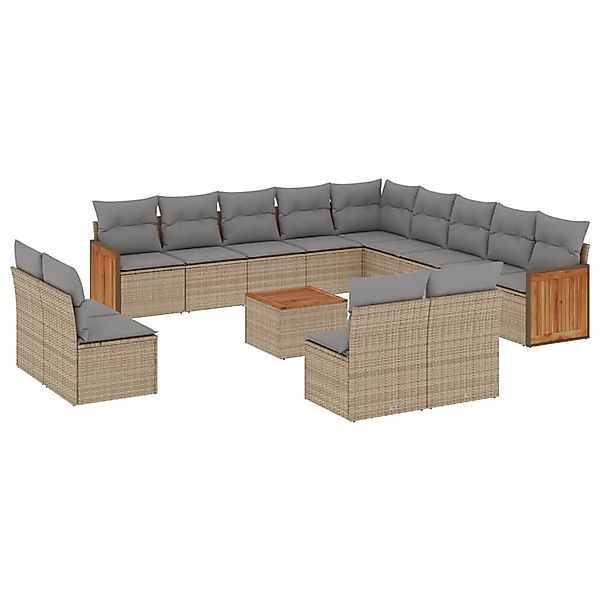 vidaXL 14-Tlg Garten-Sofagarnitur mit Kissen Beige Poly Rattan 3260575 günstig online kaufen