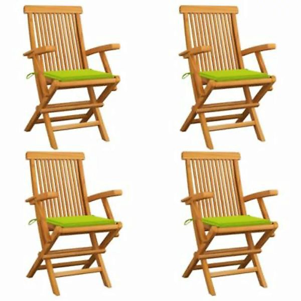 vidaXL Gartenstühle mit Hellgrünen Kissen 4 Stk. Massivholz Teak Gartenstuh günstig online kaufen