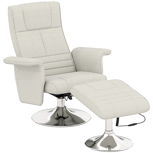 HOMCOM Massagesessel mit Fußhocker Polyester Stahl Cremeweiß 78L x 95B x 88 günstig online kaufen