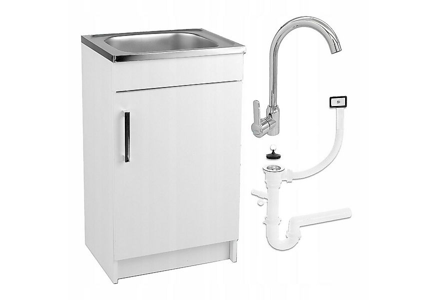 STAMAR Spülenschrank Küchenschrank 50cm Weiß Spüle 50x40 Armatur Chrom Hoch günstig online kaufen