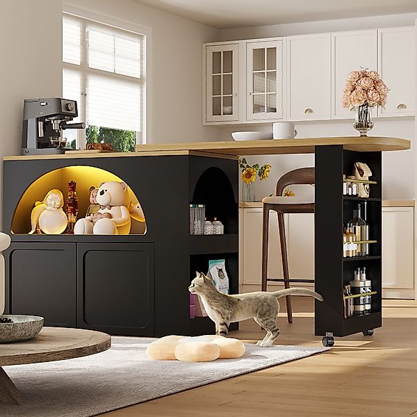 OKWISH Bartisch Ausziehbarer Kücheninsel,mit Stauraum (mit günstig online kaufen