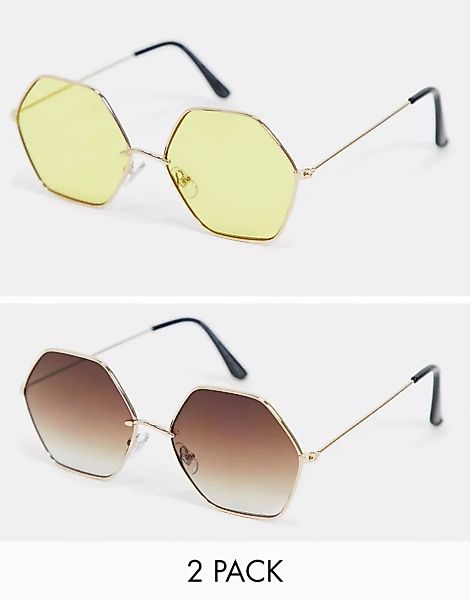 SVNX – Sechseckige Sonnenbrillen mit Farbverlauf von Schwarz bis Braun im 2 günstig online kaufen