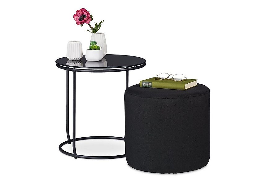 relaxdays Beistelltisch mit Hocker schwarz günstig online kaufen