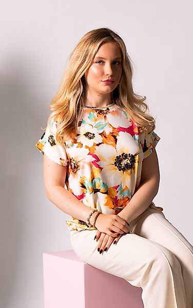 Passioni T-Shirt mit Blumenprint und Kordelzug günstig online kaufen