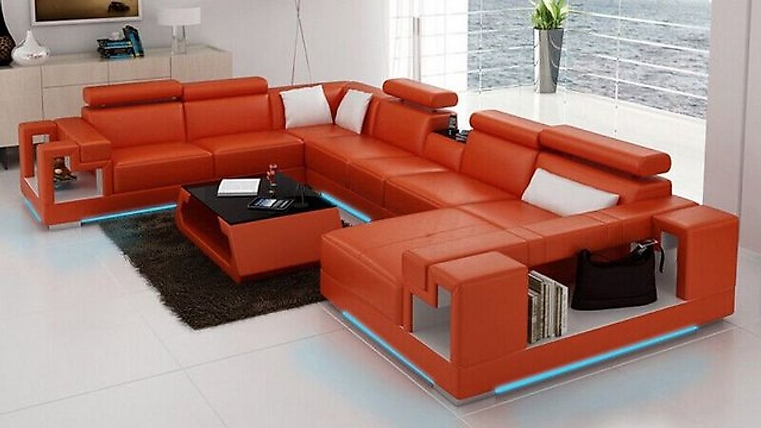 JVmoebel Ecksofa Ecksofa Garnitur Modern Sofa USB Ledersofa Sofa Couch Wohn günstig online kaufen