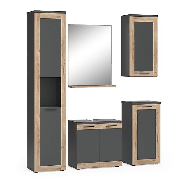 Vicco Badmöbel-Set Niko, Anthrazit/Viking Oak, Komplettset, günstig online kaufen