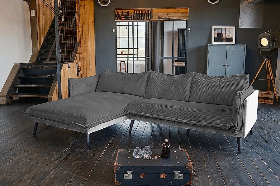 KAWOLA Ecksofa QUENYA, Couch L-Form rechts oder links zweifarbig Cord/Velve günstig online kaufen