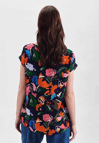seidensticker Shirtbluse "Schwarze Rose", Kurzarm Rundhals Floral günstig online kaufen