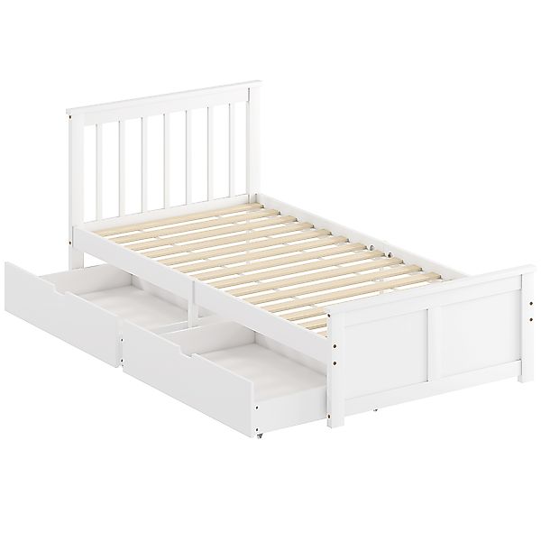 HOMCOM Bett 90 x 200 cm Bettrahmen mit Lattenrost aus Holz, Schublade, Unte günstig online kaufen