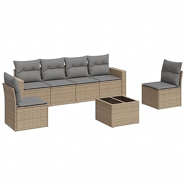 vidaXL 7-Tlg Garten-Sofagarnitur mit Kissen Beige Poly Rattan 3251156 günstig online kaufen