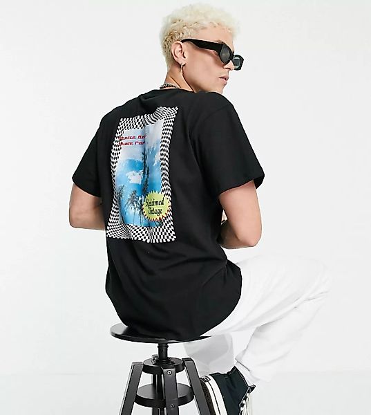 Reclaimed Vintage Inspired – T-Shirt aus Bio-Baumwolle in Schwarz mit Palme günstig online kaufen