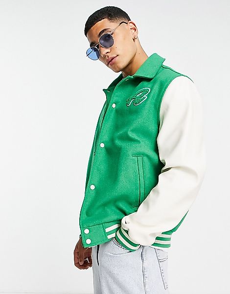 ASOS DESIGN – College-Jacke in Grün mit Stickerei günstig online kaufen
