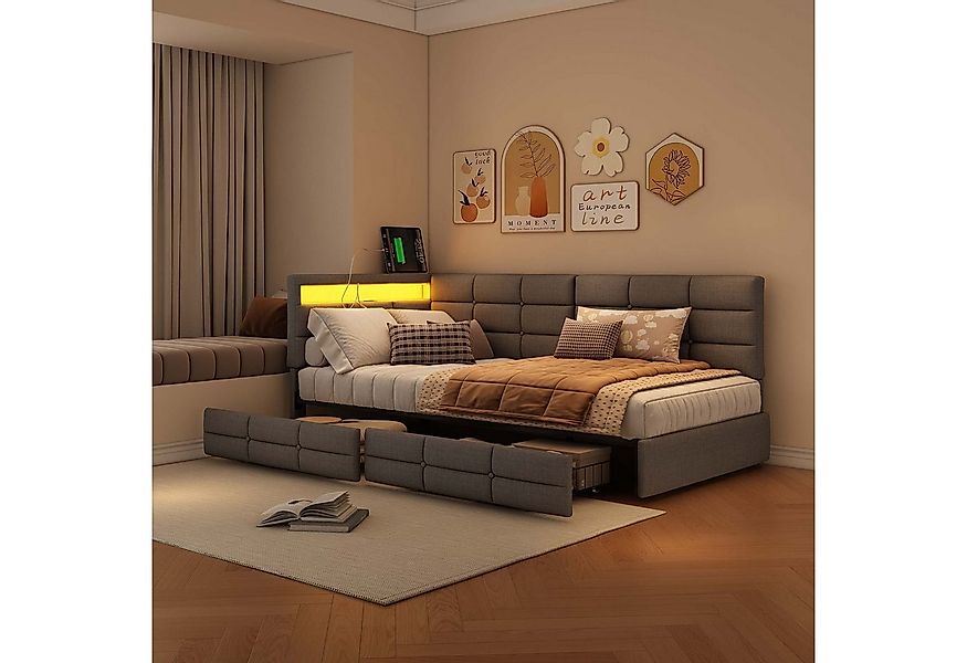 PXloue Polsterbett Daybett Tagesbett, Schlafsofa,2 Schubladen, Mit LED und günstig online kaufen