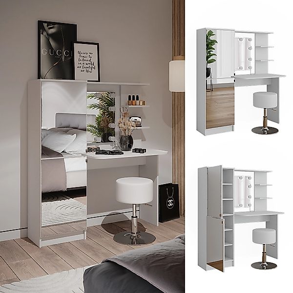 Vicco Schminktisch  Weiß 123 cm mit LED-Beleuchtung und Hocker günstig online kaufen
