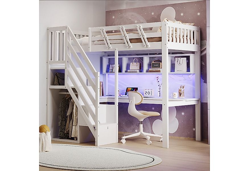 Merax Hochbett mit LED-Beleuchtung und USB-Anschluss (1-St., Massivholz Jug günstig online kaufen