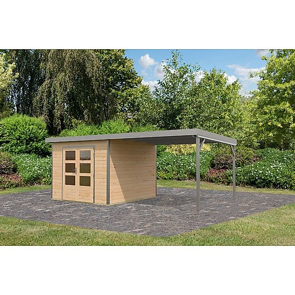 Karibu Gartenhaus Domingo A m. Anbaudach Naturbelassen/Grau 218,5 x 270 x 2 günstig online kaufen