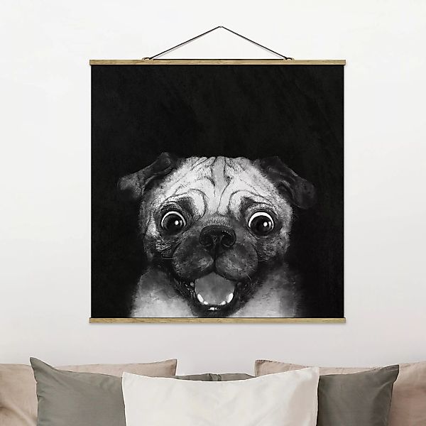 Stoffbild Tiere mit Posterleisten - Quadrat Illustration Hund Mops Malerei günstig online kaufen