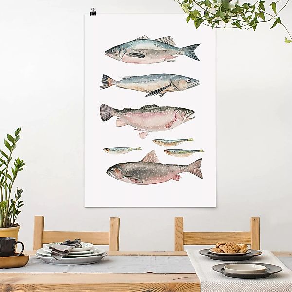 Poster - Hochformat Sieben Fische in Aquarell I günstig online kaufen