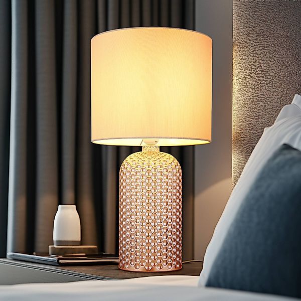 Tischlampe Sofia, cremefarben, Höhe 50 cm, Stoff/Glas günstig online kaufen