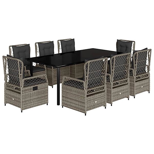 vidaXL 9-Tlg Garten-Essgruppe mit Kissen Grau Poly Rattan 3262998 günstig online kaufen
