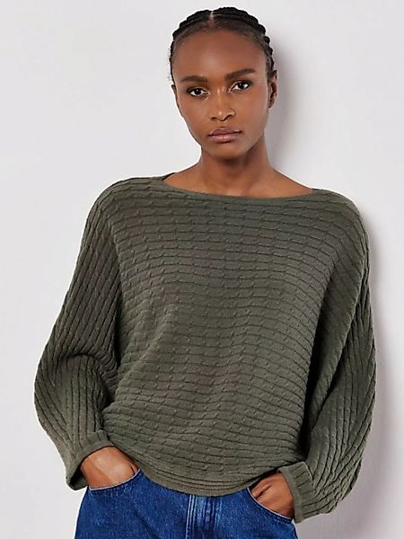 Apricot Strickpullover Fledermaus-Pullover, (1-tlg) mit Zopfmuster-Streifen günstig online kaufen