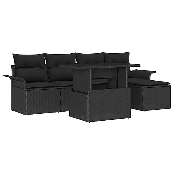 vidaXL Garten-Sofa-Set mit Kissen 6-Tlg Schwarz Poly Rattan 3348269 günstig online kaufen