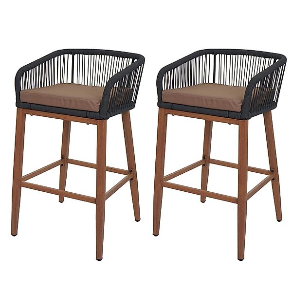 MCW Barhocker O22 2er-Set Anthrazit Kissen Taupe Holz-Optik günstig online kaufen