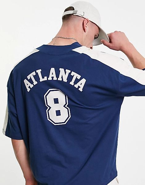 ASOS DESIGN – Oversize-Baseball-T-Shirt in Marineblau mit Farbblockdesign u günstig online kaufen