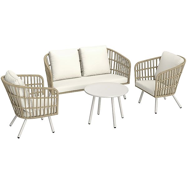 Outsunny Rattan Gartenmöbel-Set Stahl  PE-Rattan 132L x 65B x 69H cm Khaki günstig online kaufen