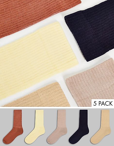 ASOS DESIGN – 5er-Pack gerippte Sportsocken in neutralen Farben-Bunt günstig online kaufen