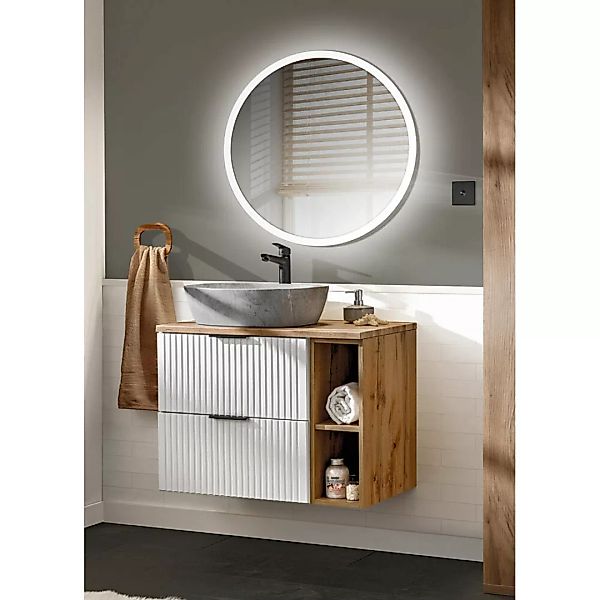 Badezimmer Waschplatz Set 2-teilig weiß ADELAIDE-56-WHITE Modern mit Eiche günstig online kaufen