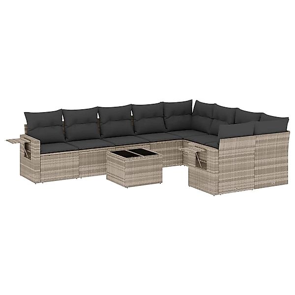 vidaXL 10-Tlg Garten-Sofagarnitur mit Kissen Hellgrau Poly Rattan 3220651 günstig online kaufen