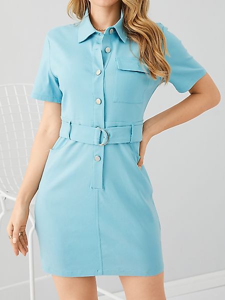 YOINS Seitentaschen Knopfleiste vorne Kurze Ärmel Mini Kleid günstig online kaufen