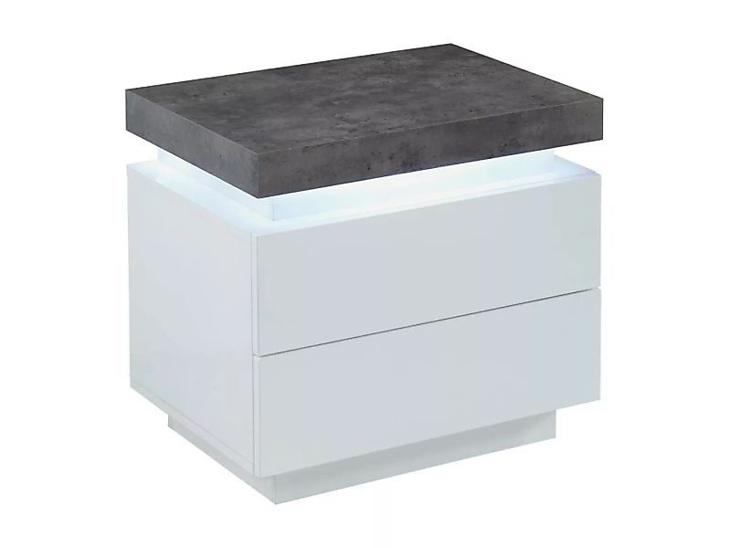 Nachttisch mit 2 Schubladen & LEDs - MDF lackiert - Weiß & Beton-Optik - HA günstig online kaufen