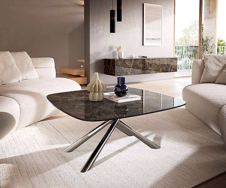 Couchtisch Edge Boot 90x90 cm Keramik Emperador Extra Lucidato Dunkelbraun günstig online kaufen