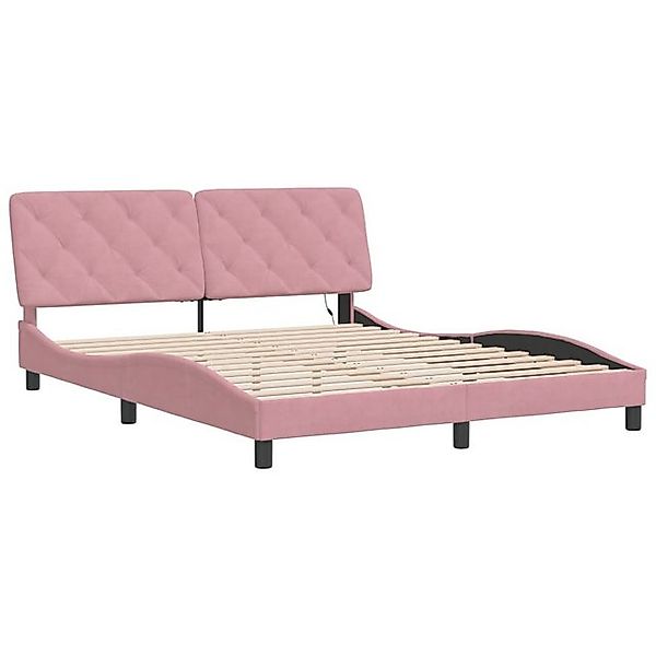 vidaXL Bett Bettgestell mit LED-Leuchten Rosa 160x200 cm Samt günstig online kaufen