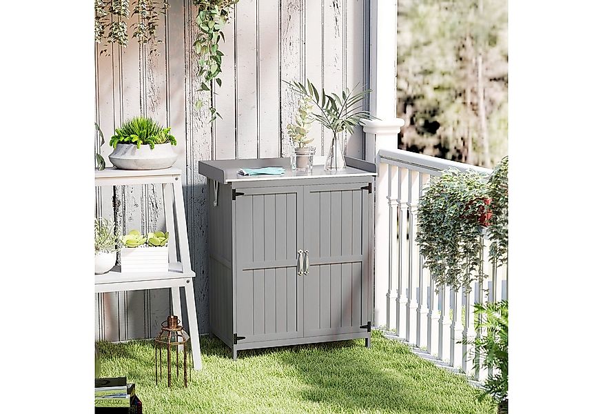 Outsunny Gerätehaus wetterfest, mit Klappdach, Ablagen, Arbeitsfläche, BxT: günstig online kaufen