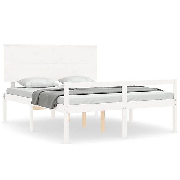 vidaXL Bett, Seniorenbett mit Kopfteil Weiß Kingsize Massivholz günstig online kaufen