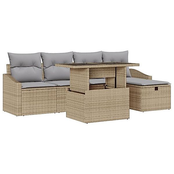 vidaXL Loungesofa 6-teiliges Garten Sofa Set mit Kissen in Beige Poly Ratta günstig online kaufen