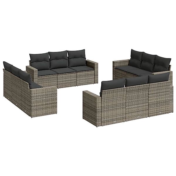 vidaXL 12-Tlg Garten-Sofagarnitur mit Kissen Grau Poly Rattan 3218760 günstig online kaufen