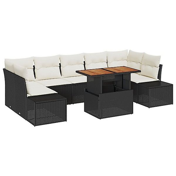 vidaXL Loungesofa 8-tlg. Garten-Essgruppe mit Kissen Schwarz Poly Rattan, 8 günstig online kaufen