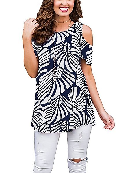 Schwarzes Zebra Cold Shoulder Short Sleeves T-Shirt günstig online kaufen