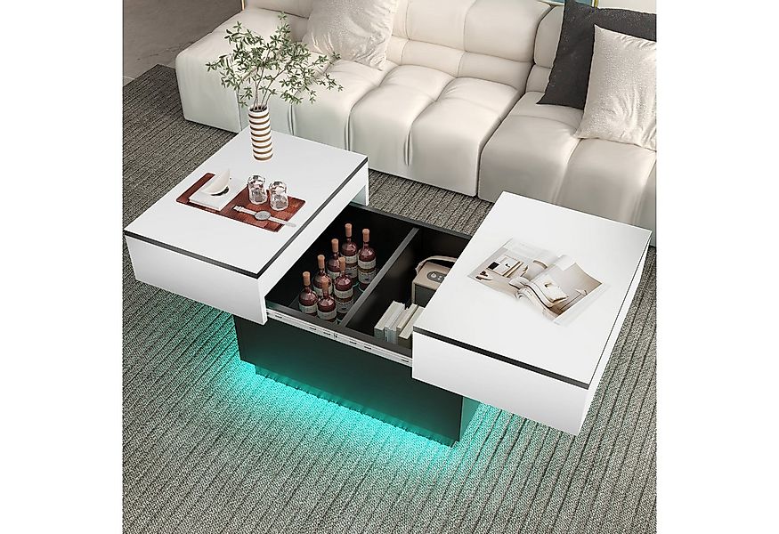 oyajia Couchtisch Wohnzimmertisch Hochglanz mit LED Beleuchtung & Fernsteue günstig online kaufen
